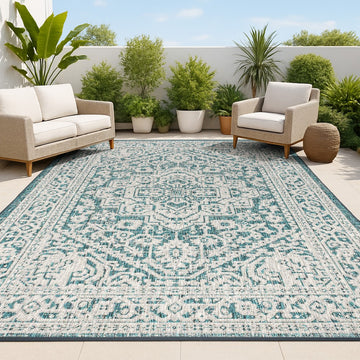 Sinjuri Medallion Textured Weave Indoor/outdoor Area Rug